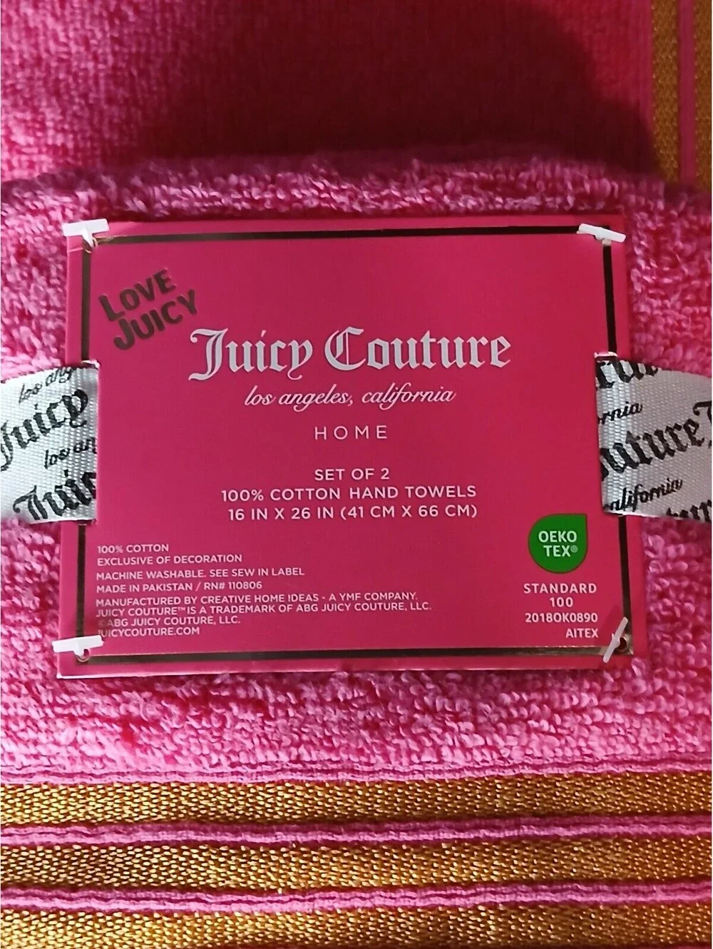Juicy Couture 8 Pc Pink Cotton Towel Set Gold Stripe Bath Hand Washcloth NWT